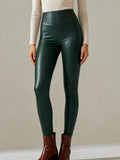 Women Faux Leather Leggings, High Waisted PU Leather Stretch Skinny Pants For Fall Winter Casual Daily Wear