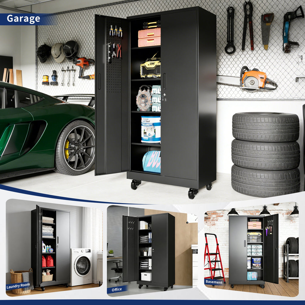 Heavy-Duty Metal Storage Cabinet with Wheels