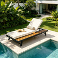 Black Iron + Teak Finish Chaise Lounge Set with Dark Frame