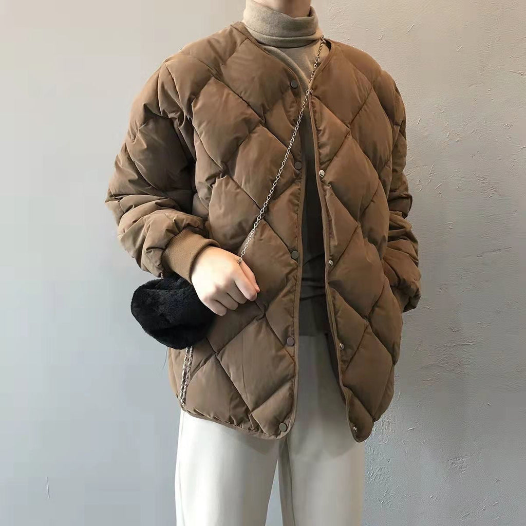 Loose-fit Diamond-quilted Crew-neck Down Jacket