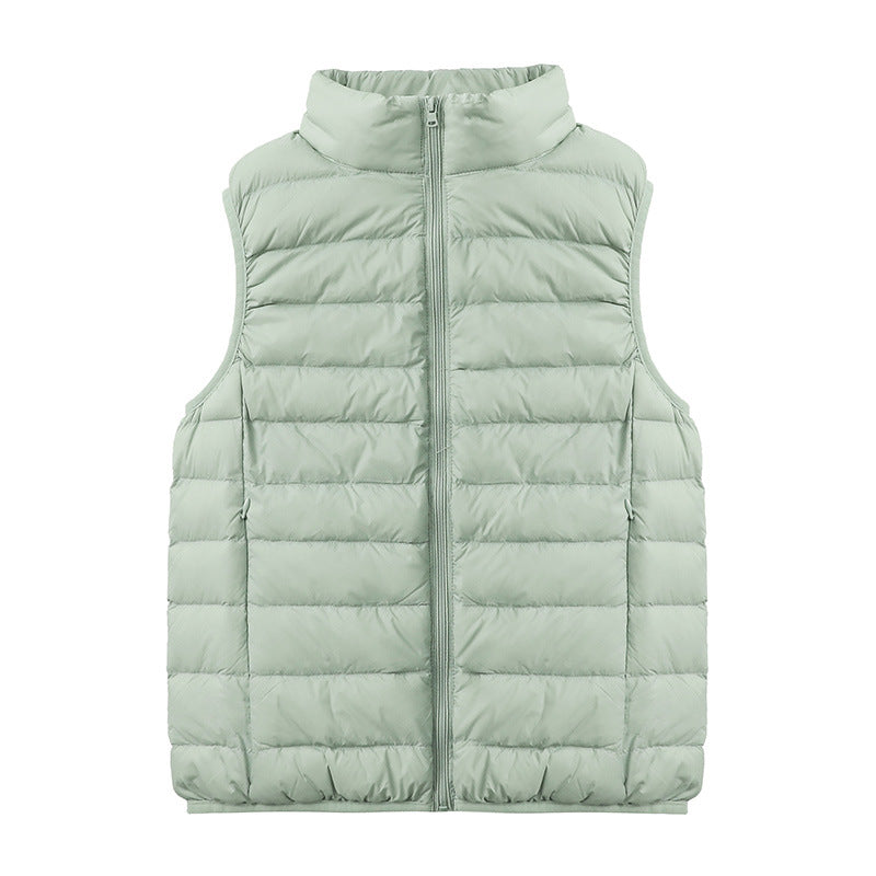 Womens Thin-style Down Vest, Cross-border, Two-way Zipper, 90 White Duck Down, Short Length