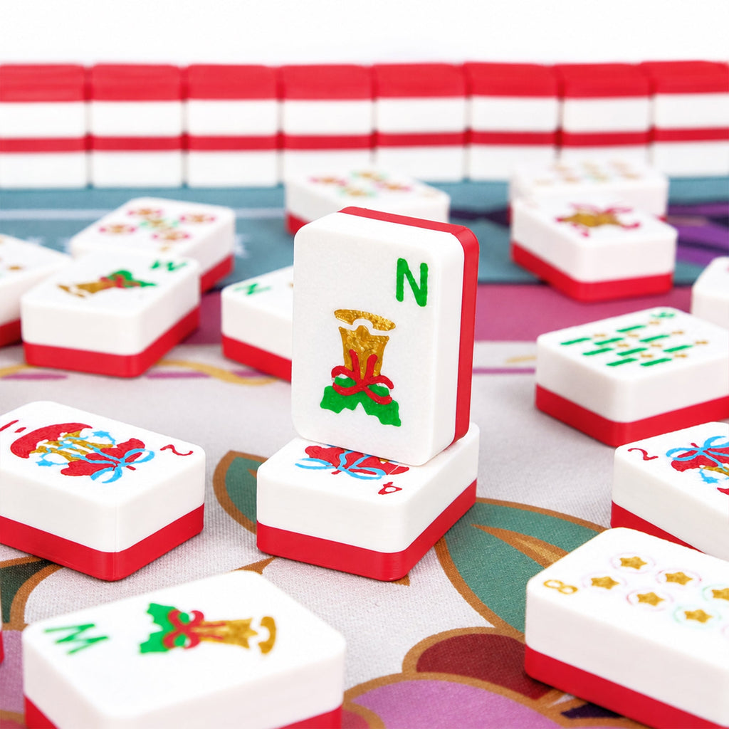 160PCS Christmas American Mahjong Set 3D Printed Red White Mahjong Tiles With Holiday Designs Storage Case For Game Night