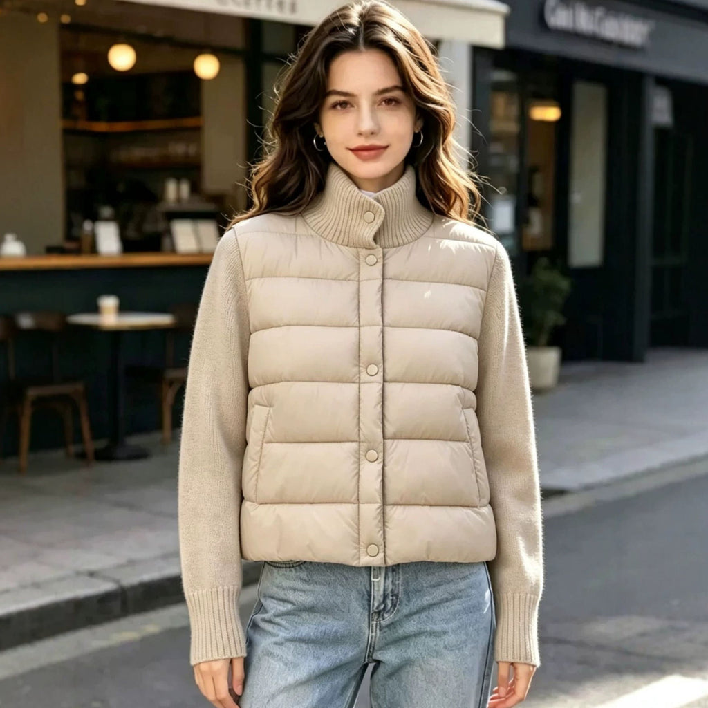 Womens Casual Stand-collar Knitted Cotton Coat