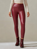 Women Faux Leather Leggings, High Waisted PU Leather Stretch Skinny Pants For Fall Winter Casual Daily Wear