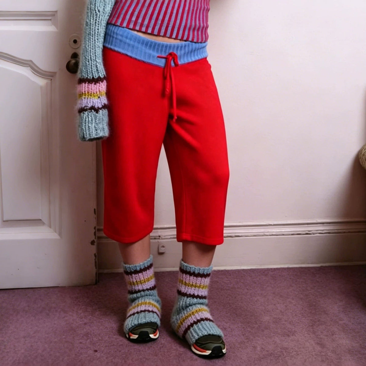 New Womens Summer Casual Pants With A Color-block Ribbed Waistband