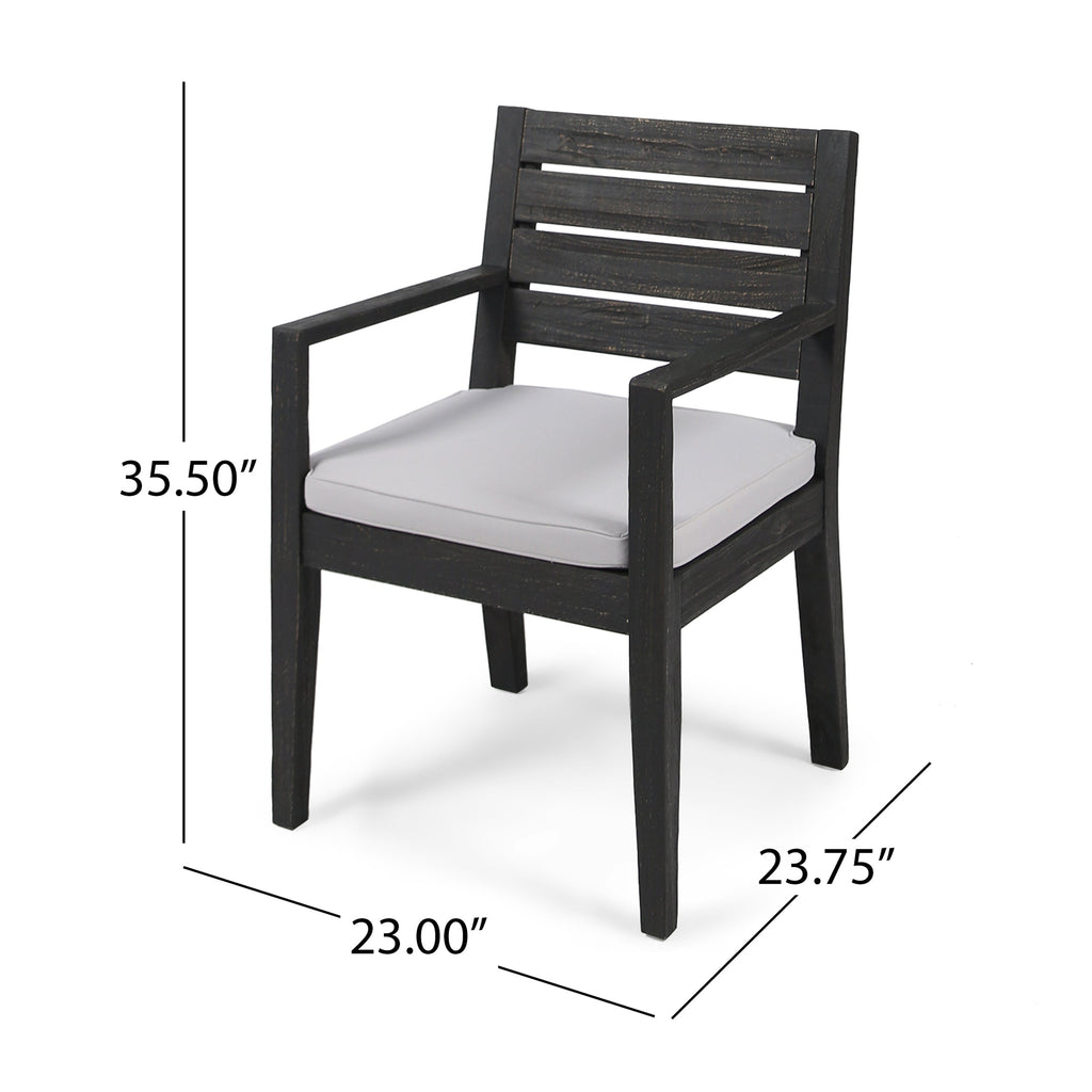 Outdoor Dining Chair Set of 2 with Curved Acacia Wood Arms