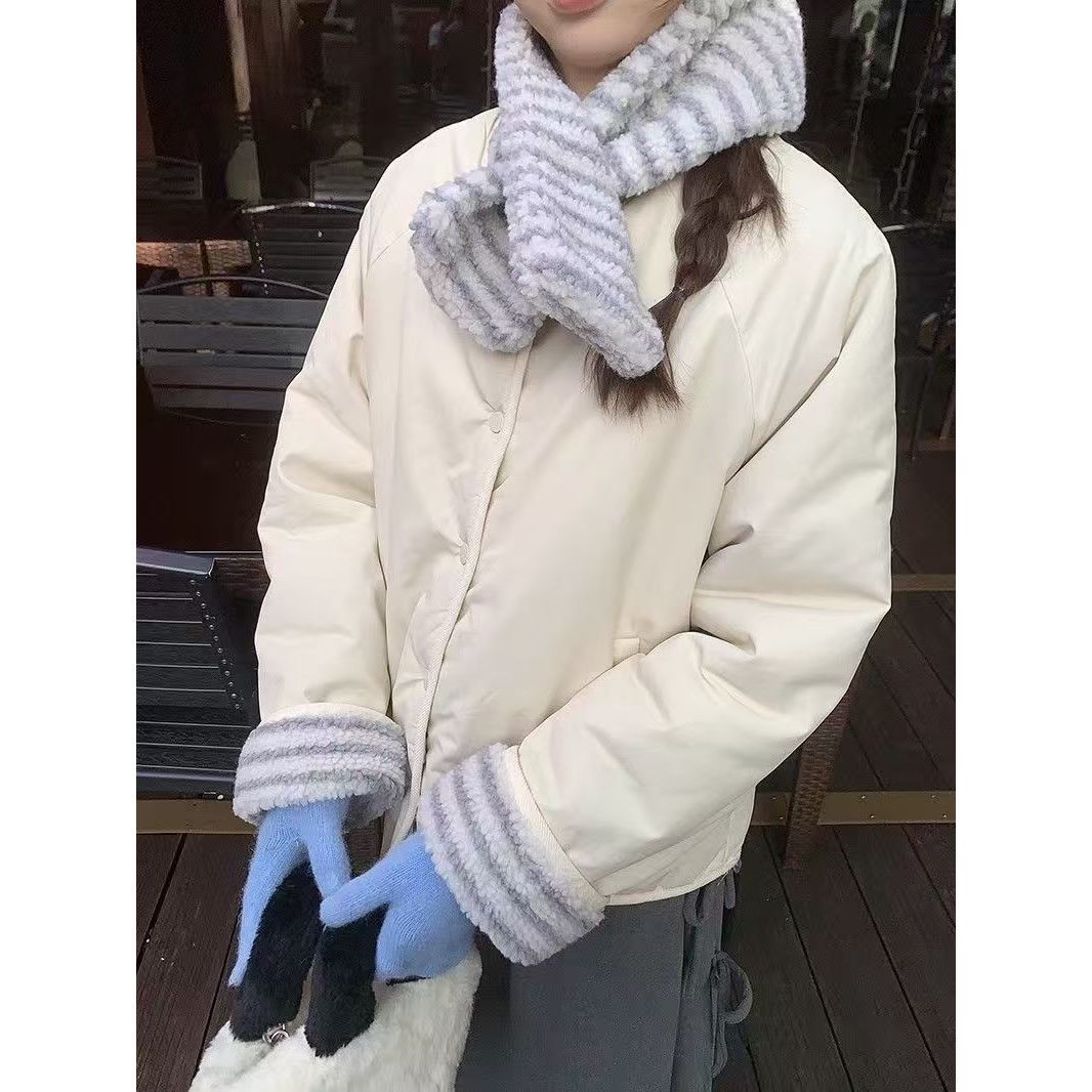 Korean-style Scarf-collar Cotton-padded Coat Warm And Loose-fitting Outerwear