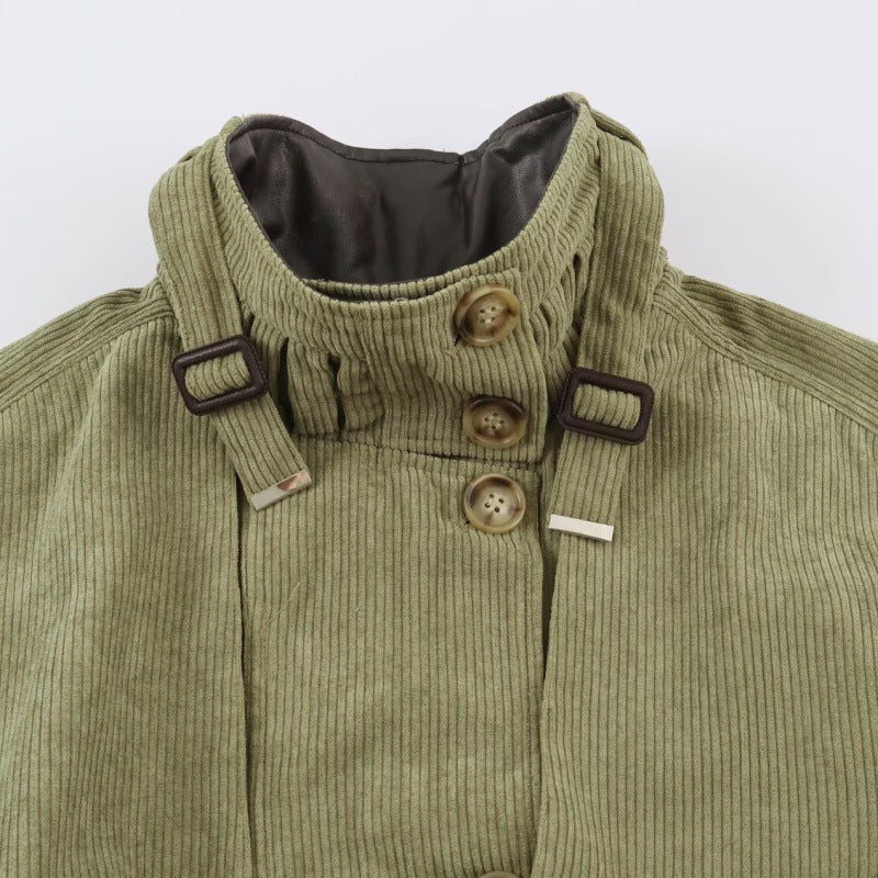 Womens Buttoned Belted Old-money-style Vintage Workwear Jacket