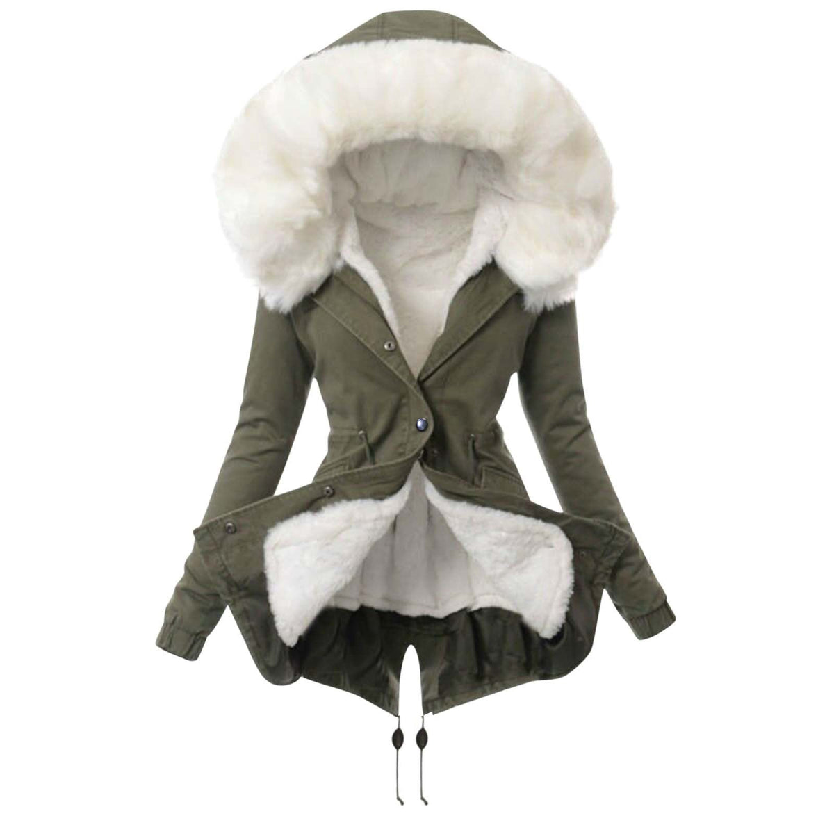Womens Winter Warm Faux Fur Collar Zip-Up Long-Sleeve Coat