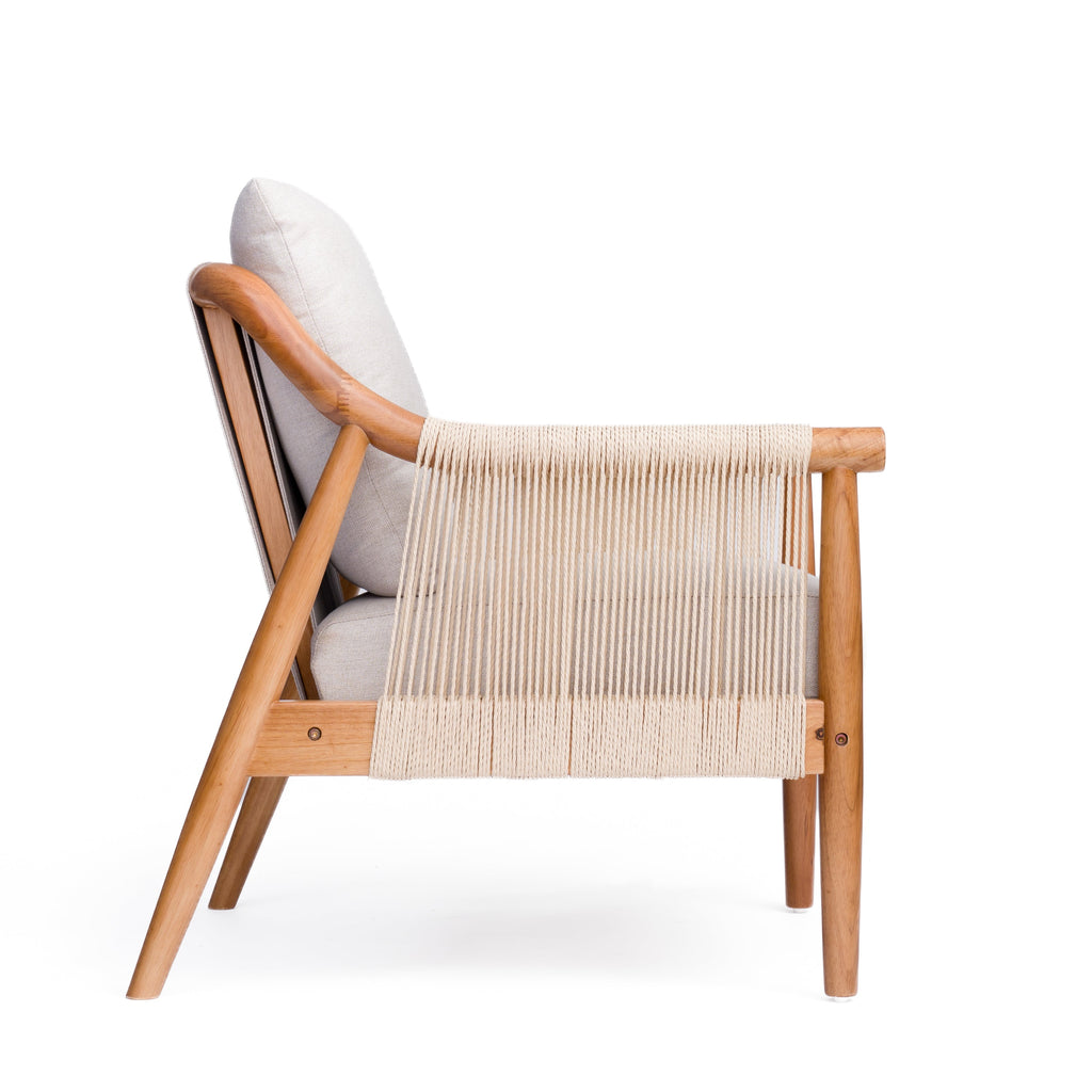 Accent Chair with Solid Hardwood Frame and Hand-Woven Paper Rope Arm