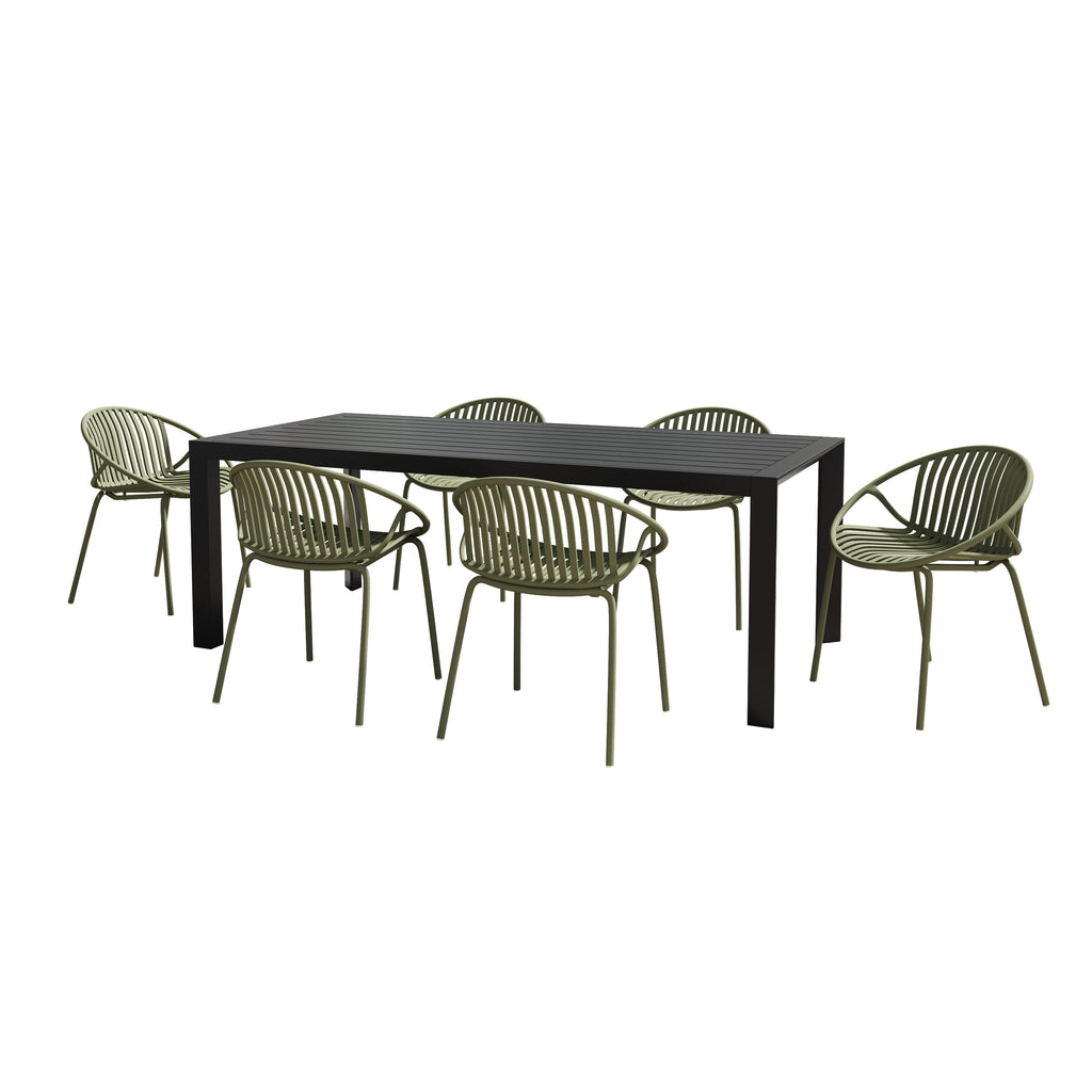 7 Pieces Outdoor Modern Metal and Polypropylene Dining Set