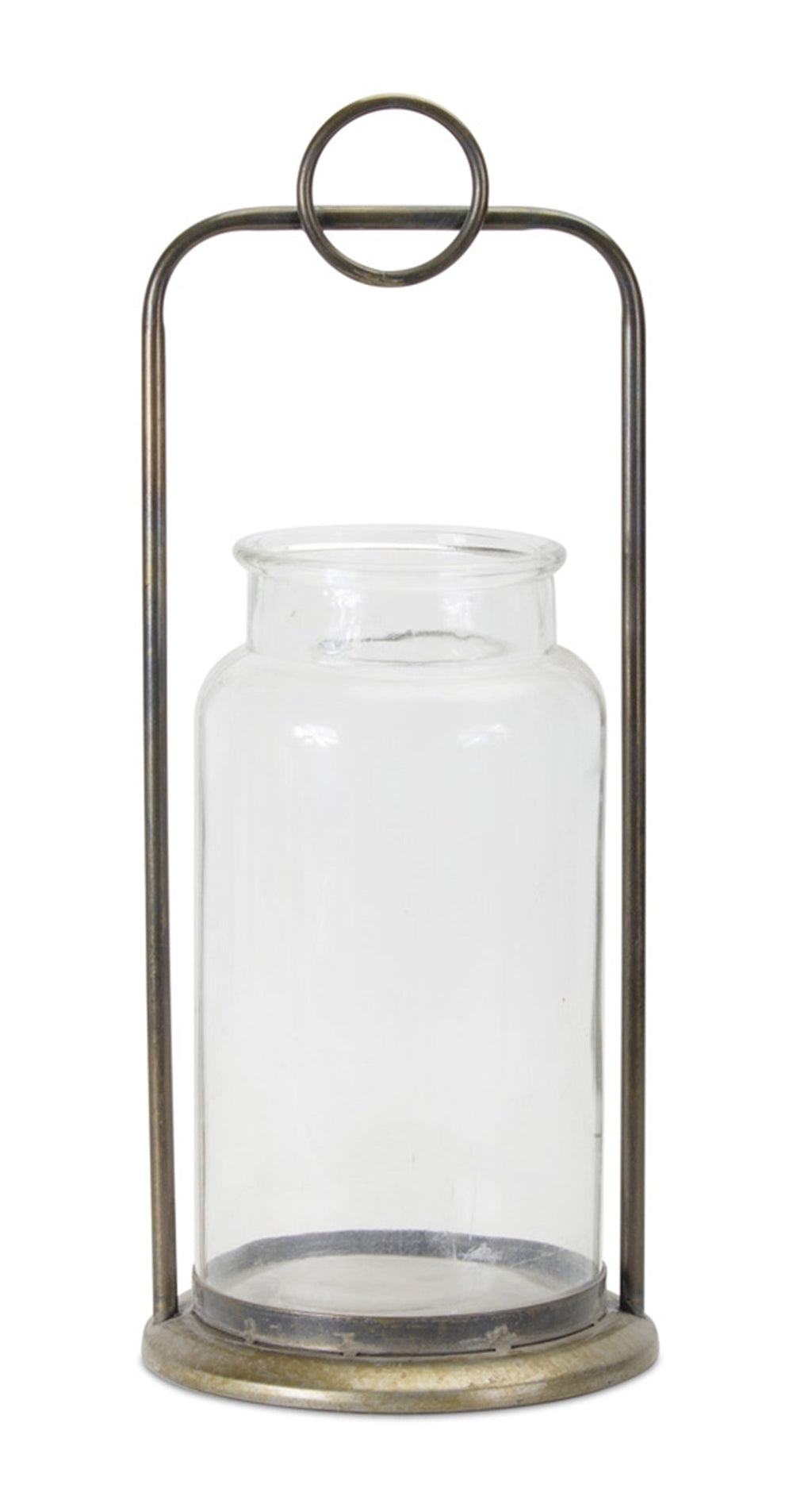 Antique metal candle holder with glass jar (set of 2)
