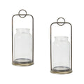 Antique metal candle holder with glass jar (set of 2)