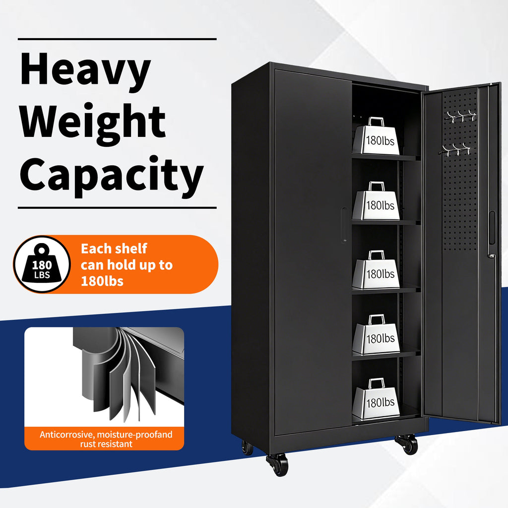 Heavy-Duty Metal Storage Cabinet with Wheels