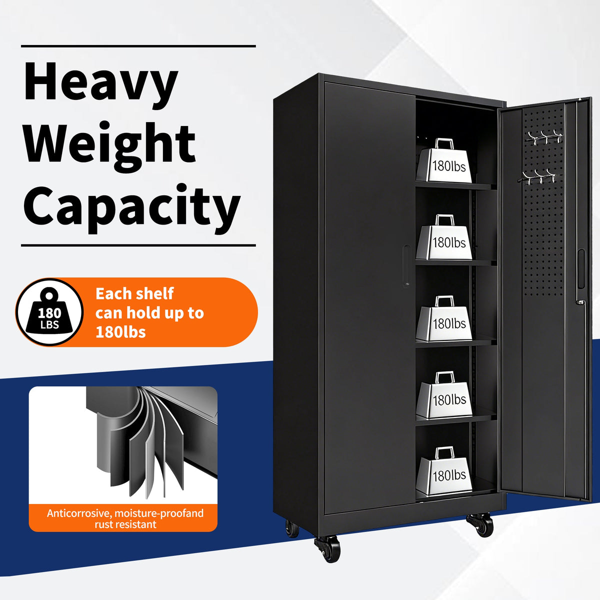 Heavy-Duty Metal Storage Cabinet with Wheels