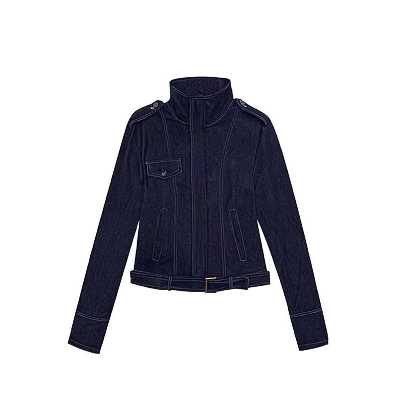 High-neck Waist-cinched Short Jacket For Women