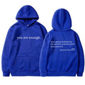 Womens Letter-Print Pocket Drawstring Hoodie With Fleece Lining