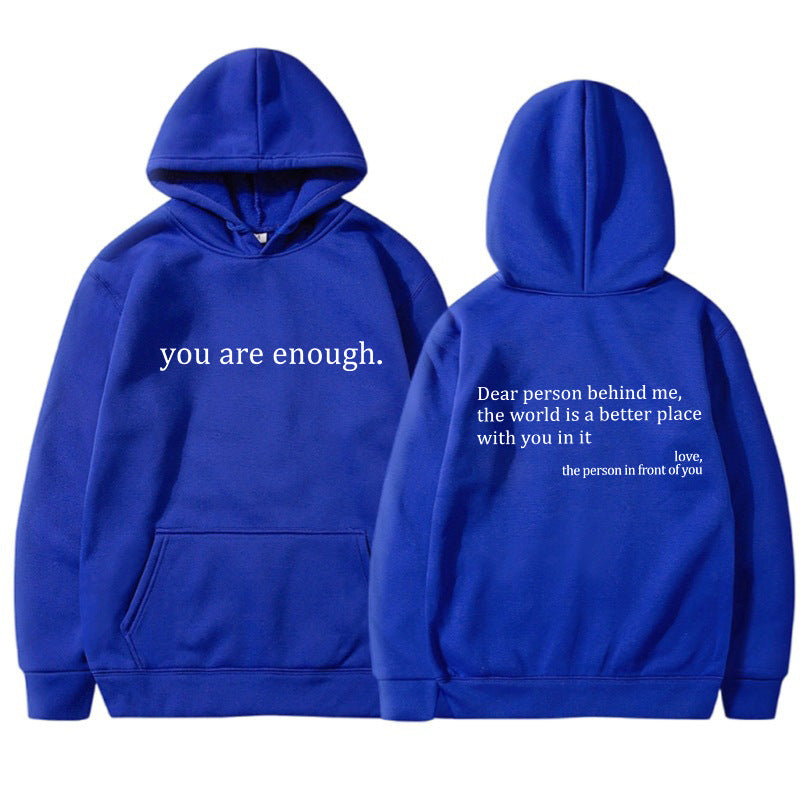 Womens Letter-Print Pocket Drawstring Hoodie With Fleece Lining