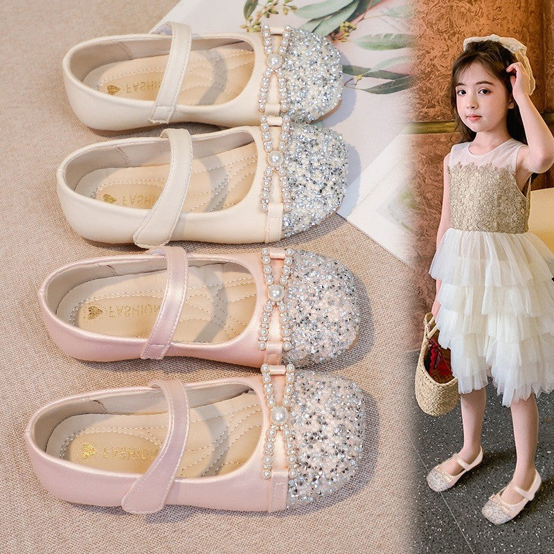 2026 Summer New Girls Pearl Leather Shoes, Elegant Chanel-style Princess Flats, Soft Sole Fashion Single Shoes For Baby Girls