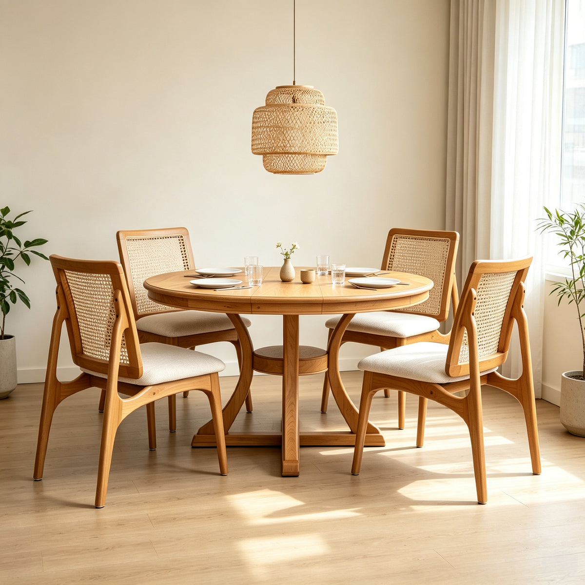 5-Piece Round Extendable Solid Wood Dining Table & Chairs Set