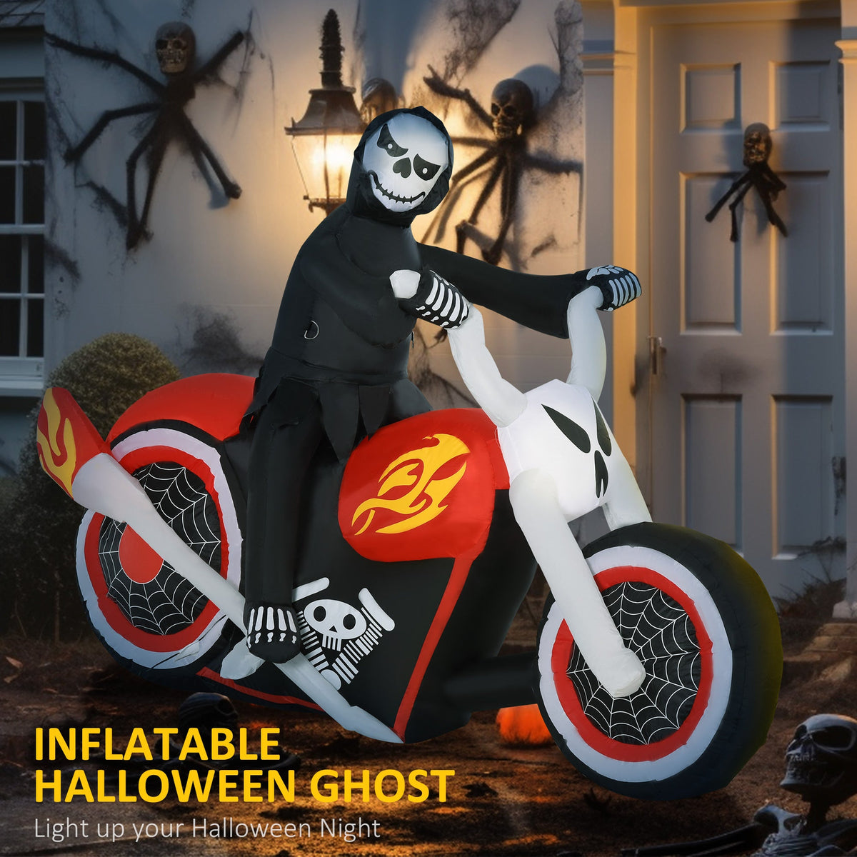 HOMCOM 6' Halloween Inflatable Grim Ghost Biker