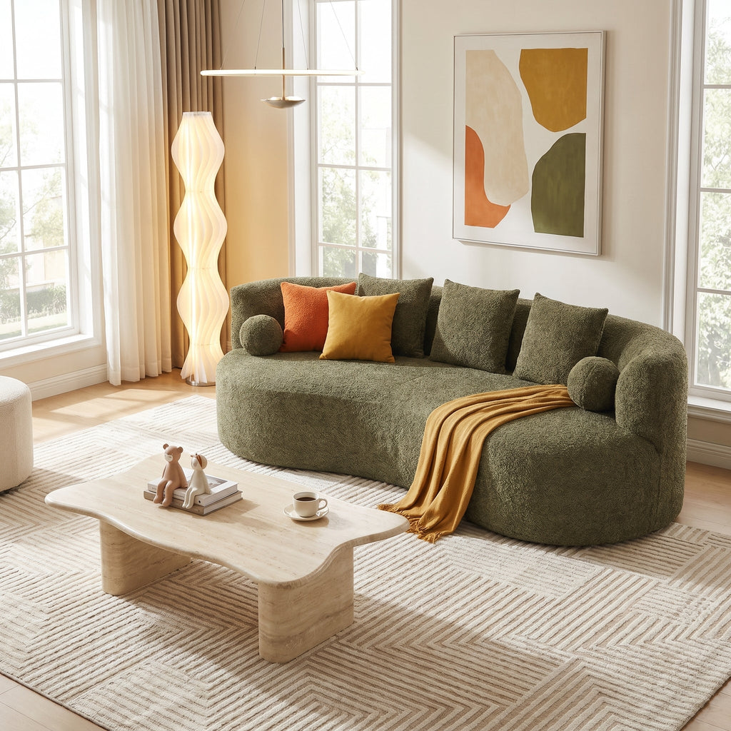90 in. Curved Modern Boucle Sofa