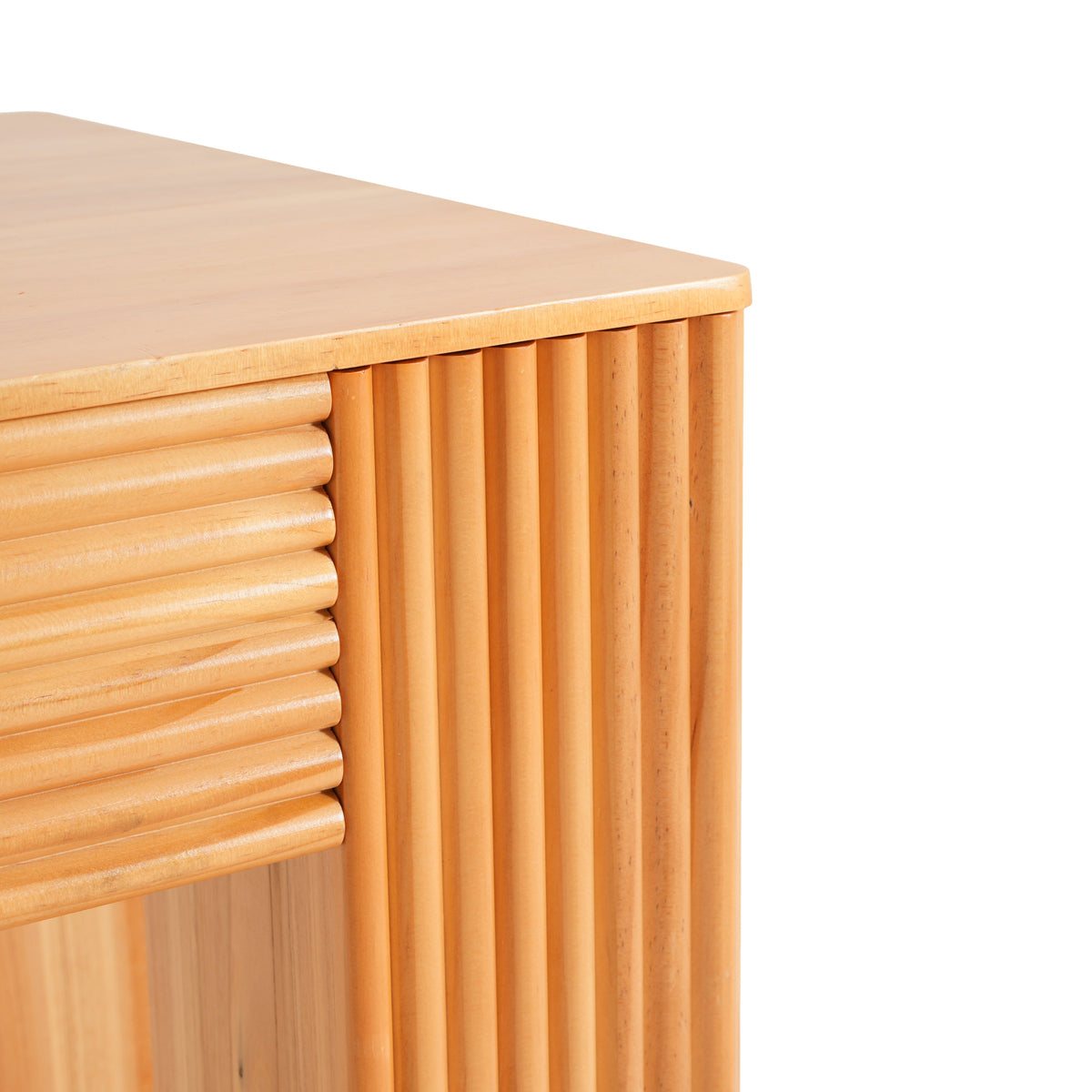 Natural Pine Wood Fluted Side Table with Elephant-Leg Design
