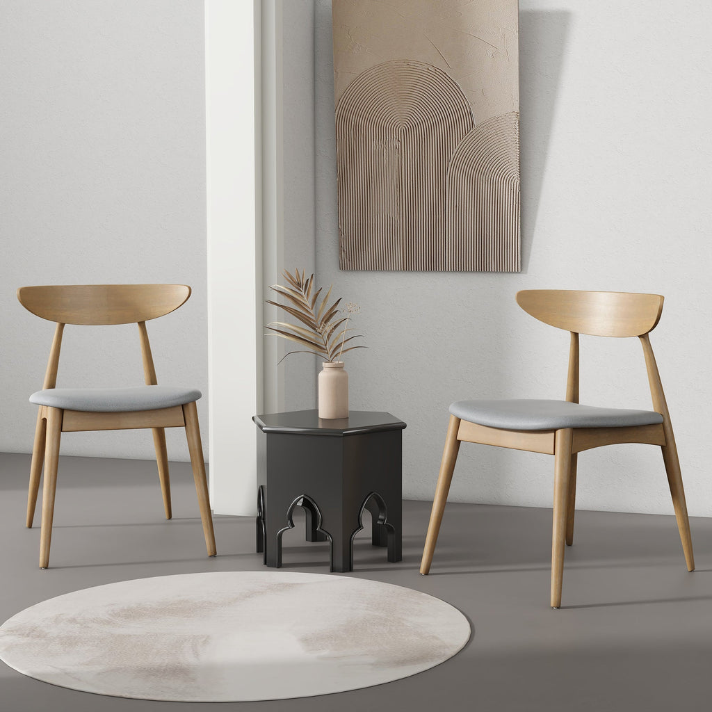 Set of 2 Retro Rubberwood Chairs with Ergonomic Back & Plush Cushions