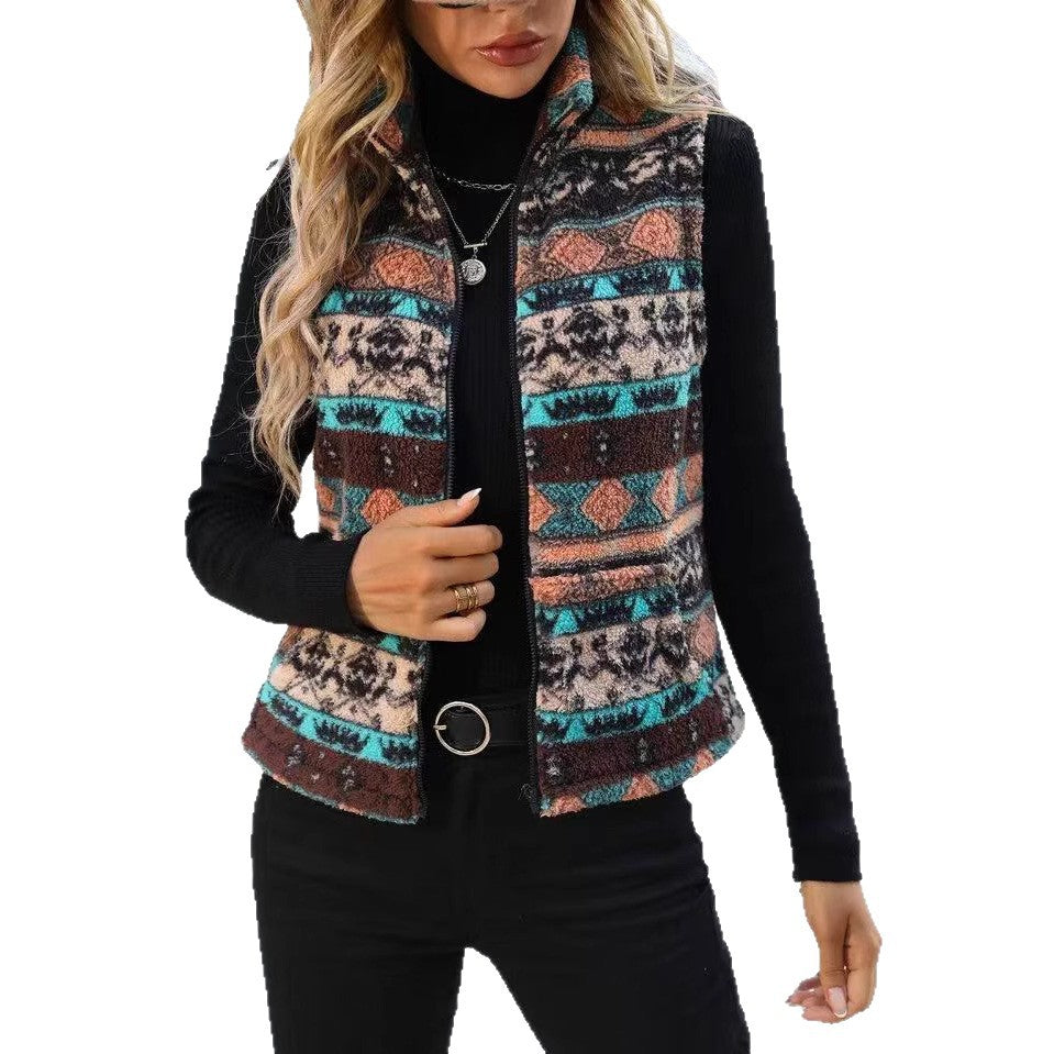 Womens Plush Casual Zippered Vest For Autumn And Winter