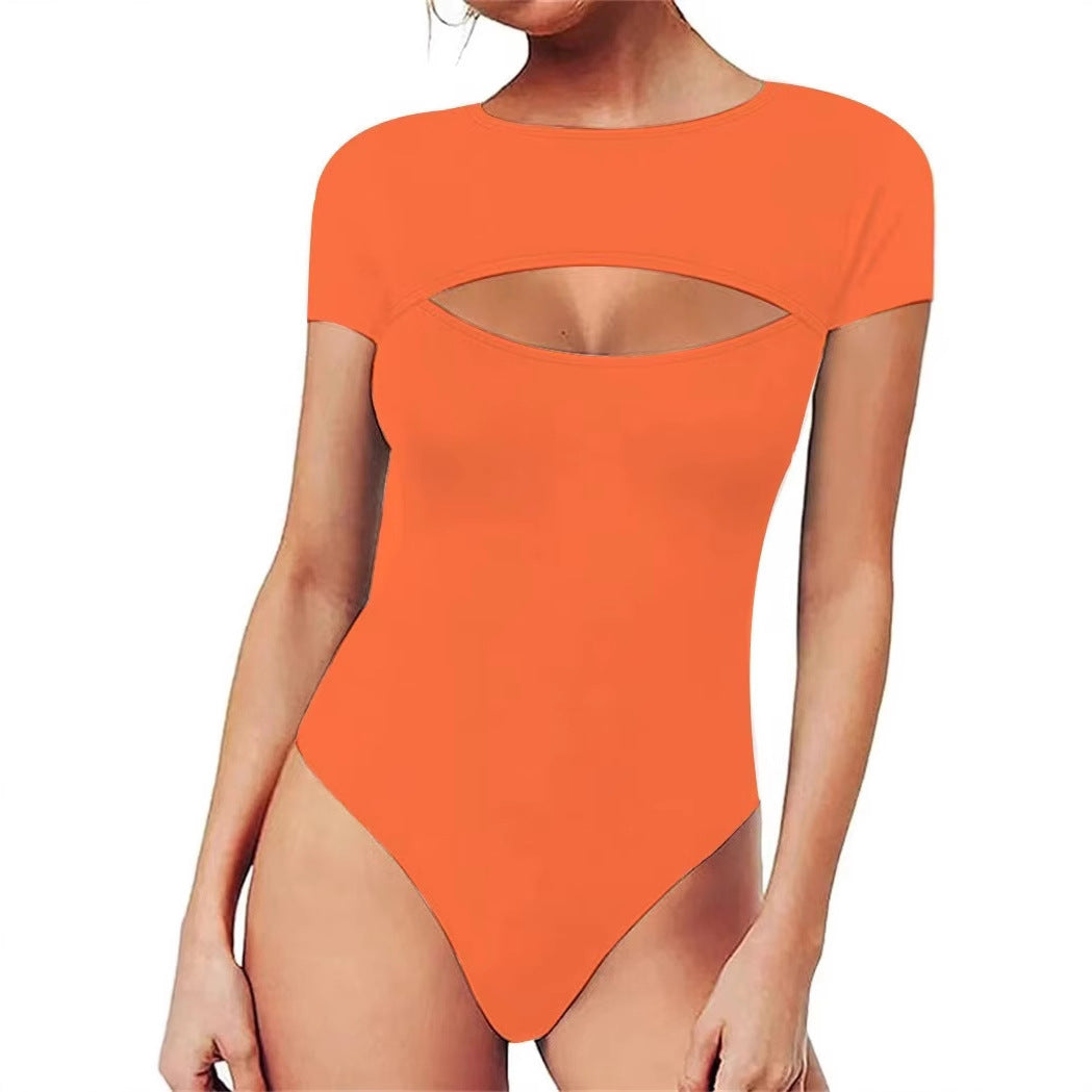 Sexy Crew-Neck Front-Cutout Slim-Fit Long-Sleeve Jumpsuit For Women