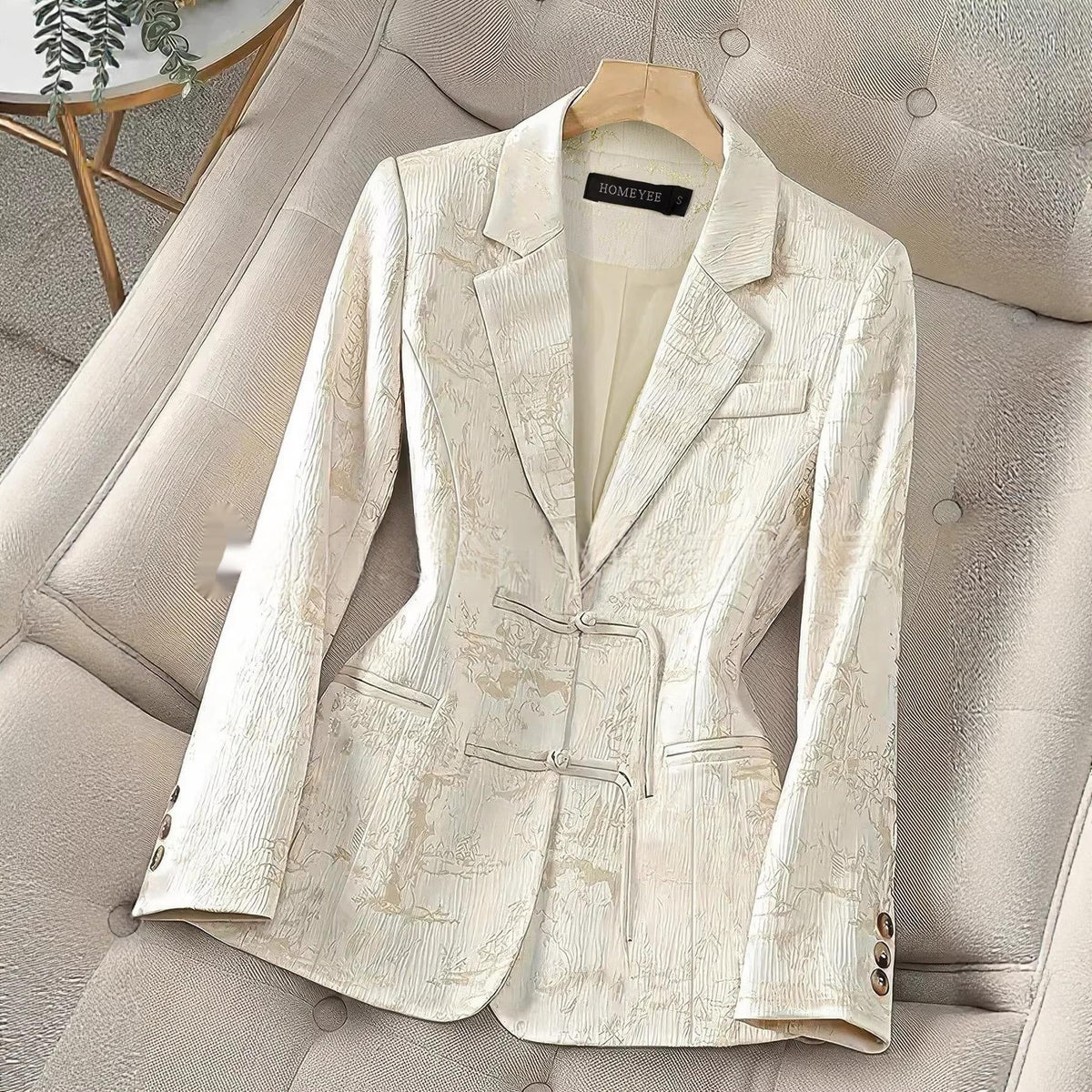 Chinese-style Solid-color Elegant Jacquard Two-button Blazer