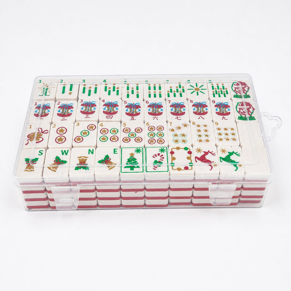 160PCS Christmas American Mahjong Set 3D Printed Red White Mahjong Tiles With Holiday Designs Storage Case For Game Night