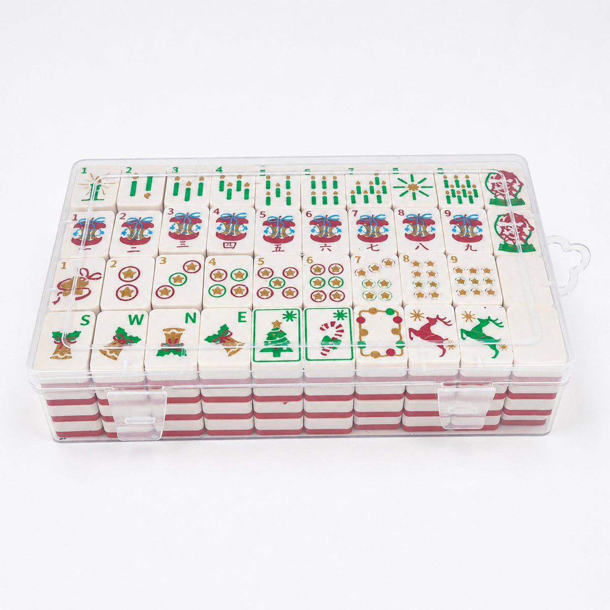 160PCS Christmas American Mahjong Set 3D Printed Red White Mahjong Tiles With Holiday Designs Storage Case For Game Night