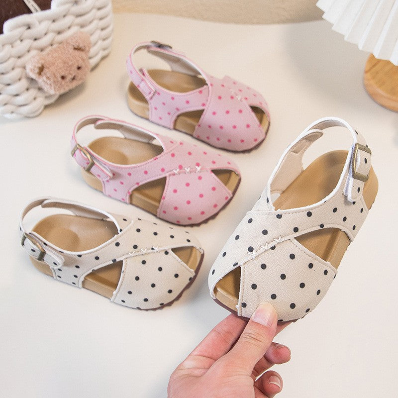 2026 Summer New Girls Polka Dot  Sandals, Kids Retro Open Toe Beach Shoes, Soft Sole Casual Shoes