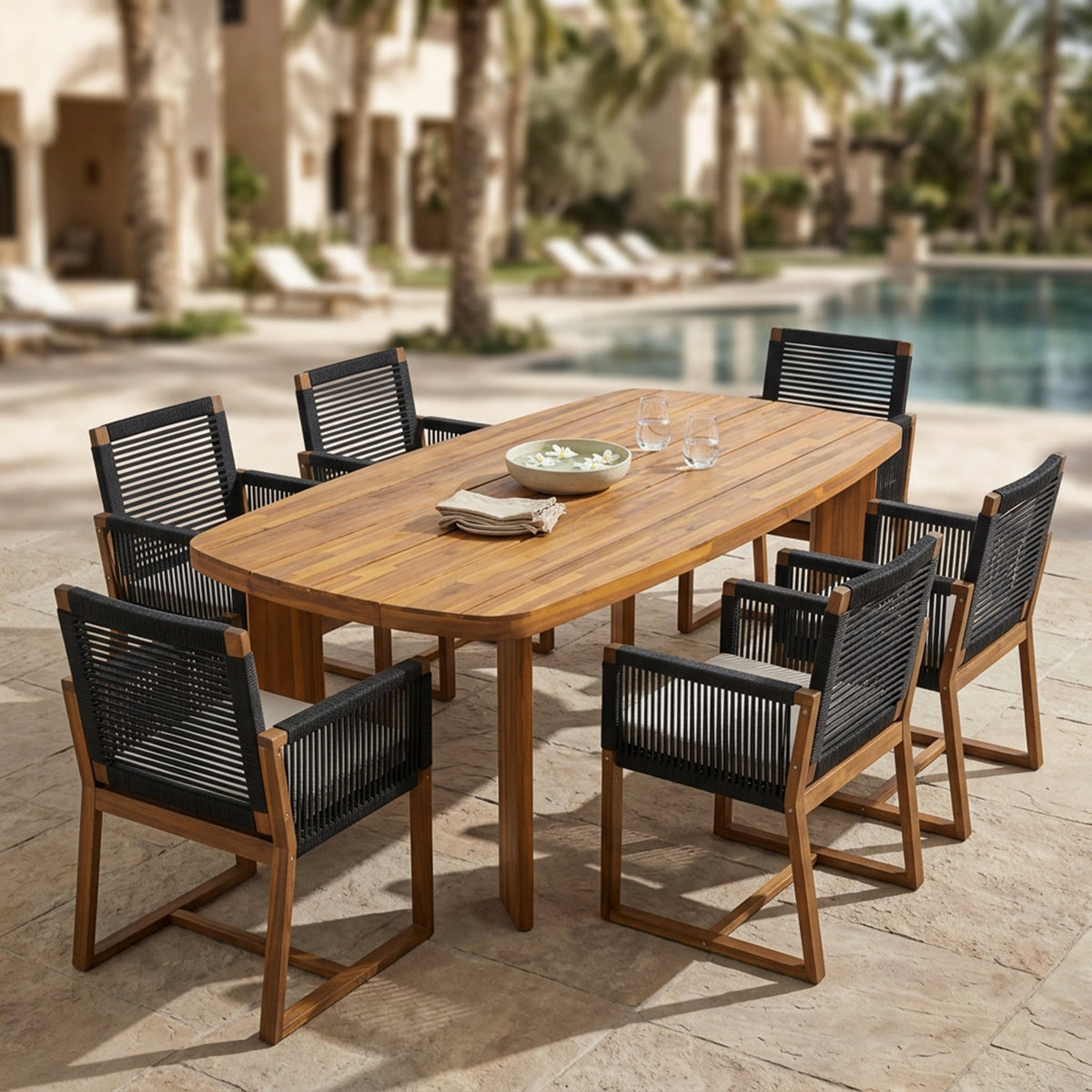 7-Piece Acacia Wood Outdoor Dining Set
