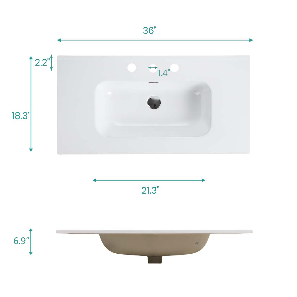 Integrated Glossy White Ceramic Bathroom Sink
