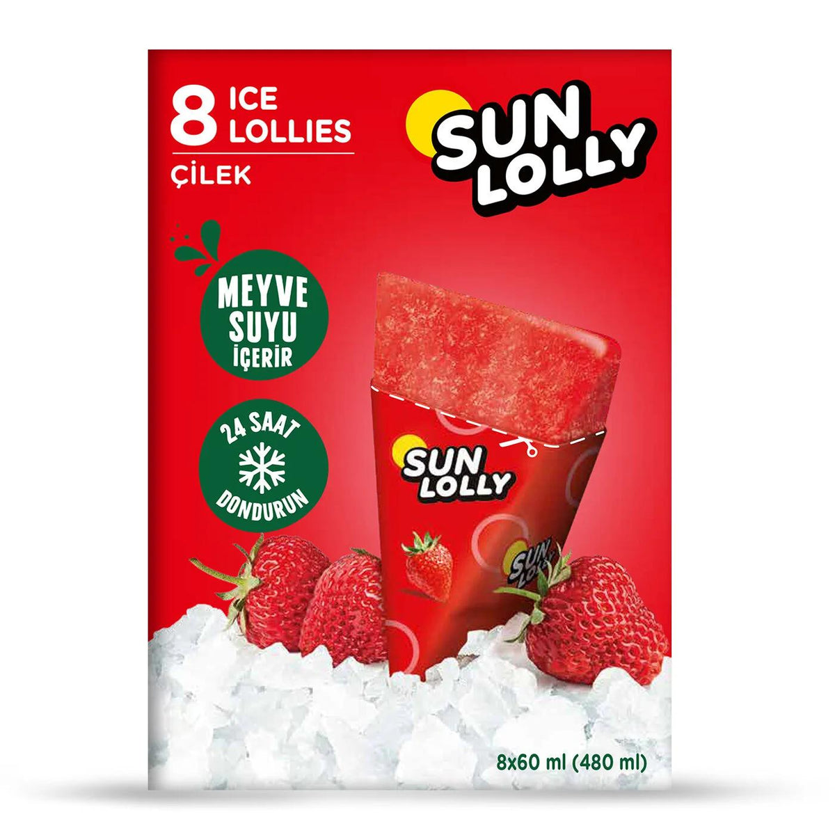 Sun Lolly Strawberry Flavored Water Ice Pops 8x60 ml