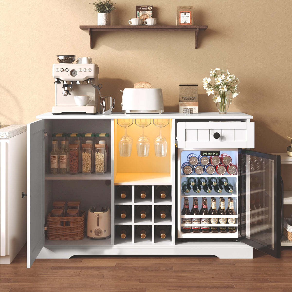 Mid-Century Modern Bar Cabinet with Fridge Space