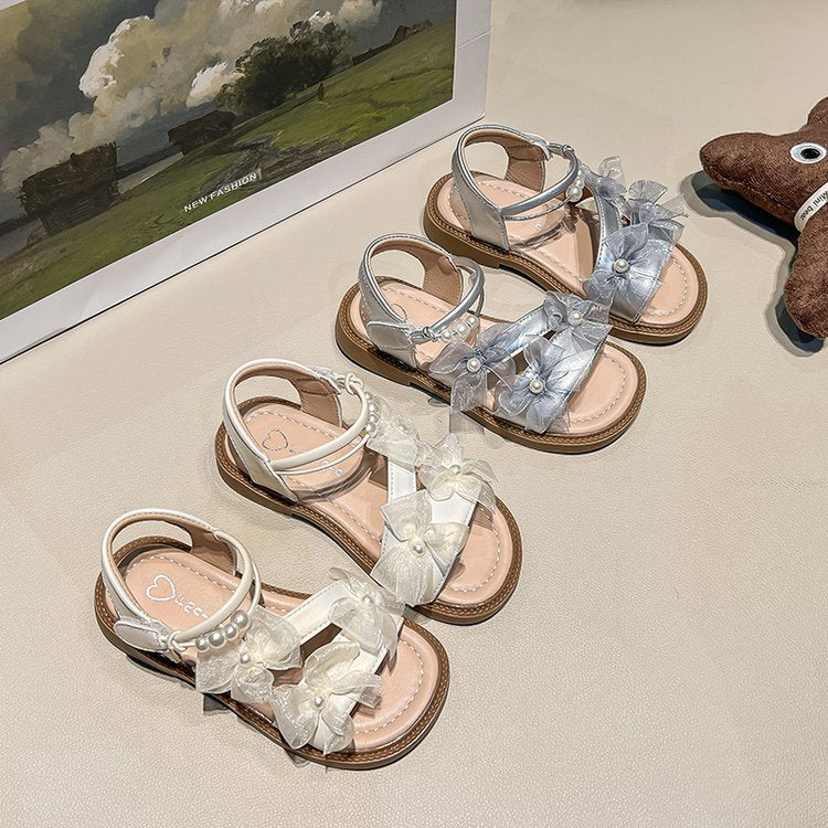 Fairy Style Girls' Baby Princess Sandals, Bow Shaped Children's Roman Shoes, Summer New Style Girls' Beach Shoes