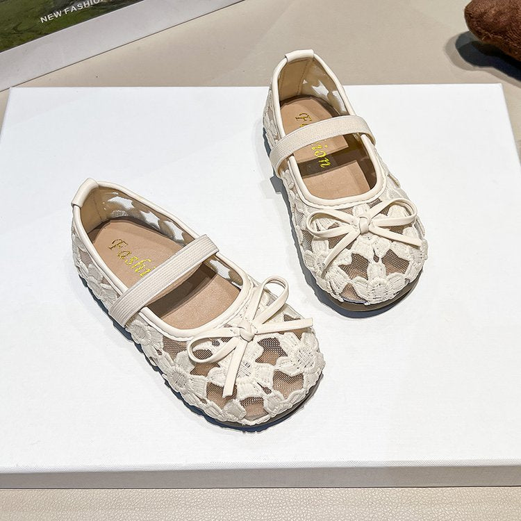 French Gentle Flat Mesh Single Shoe For Women In Summer Fairy Style With Skirt Lace Mary Jane Children's Sandals