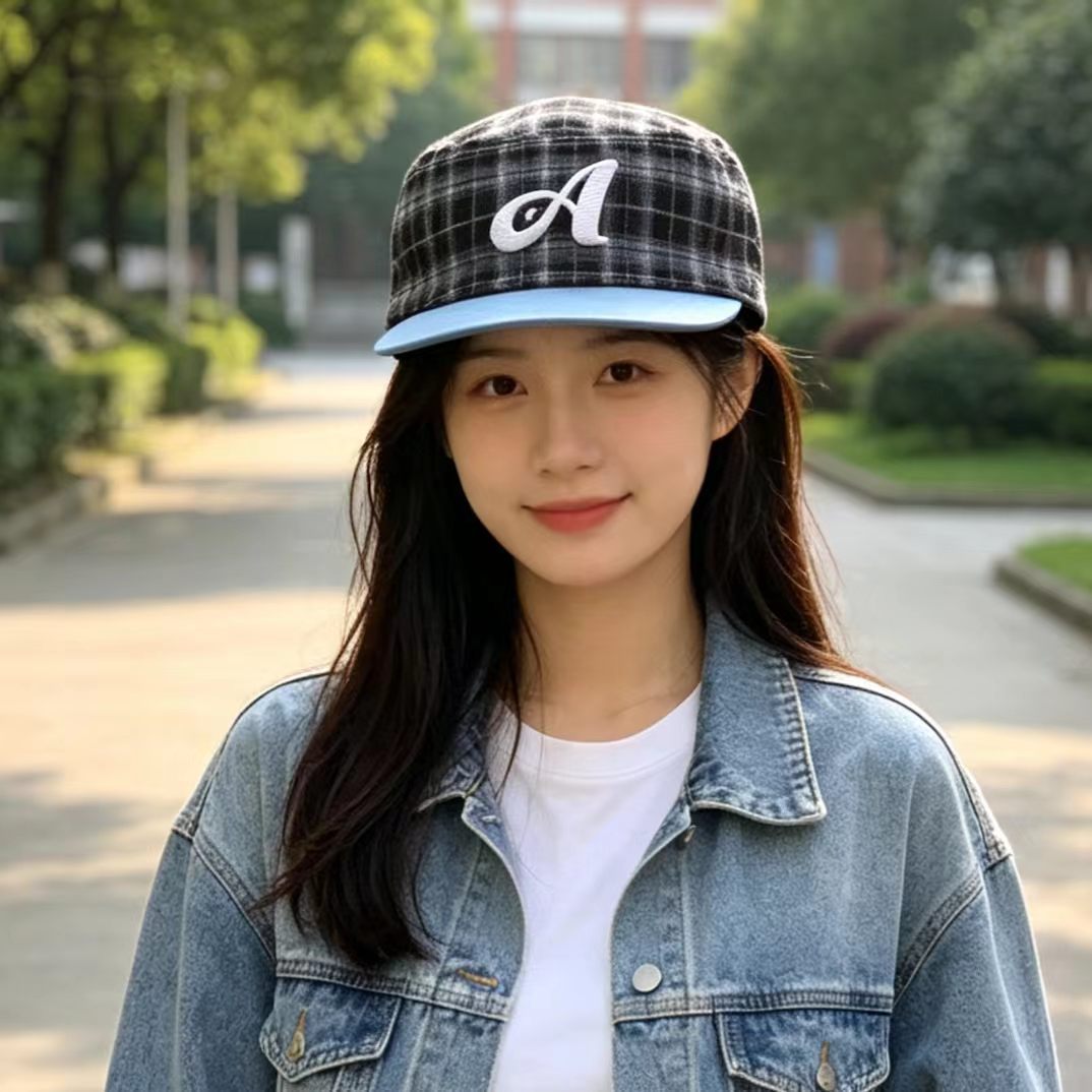 Fashionable Trendy Plaid Patchwork Three-dimensional Letter D Flat-brimmed Hat - American Retro Streetwear Style - Versatile And Suitable For All Occasions Baseball Cap