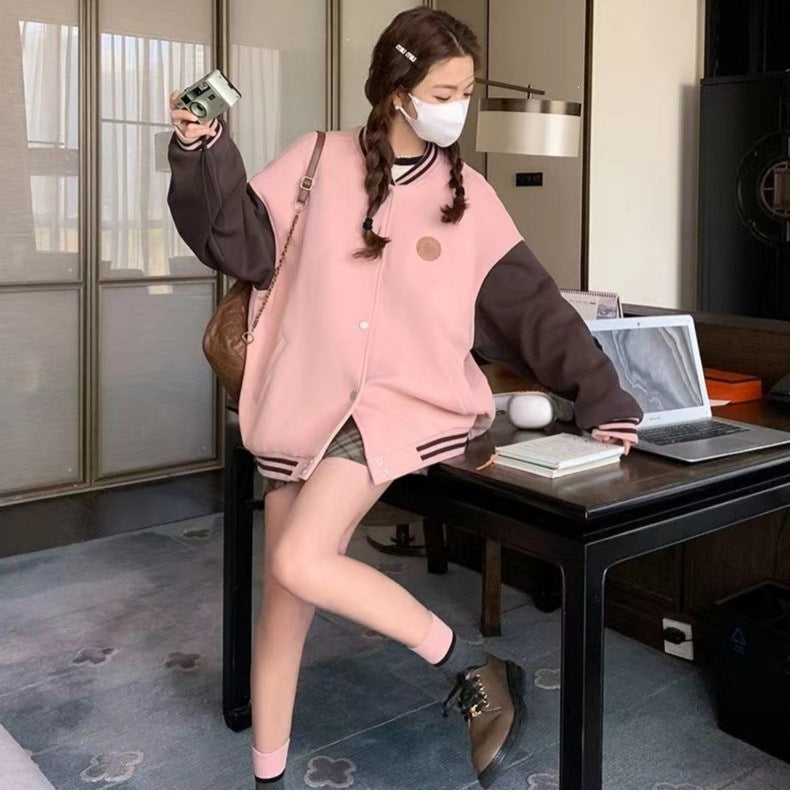 Womens Casual Loose-fit Crew-neck Jacket