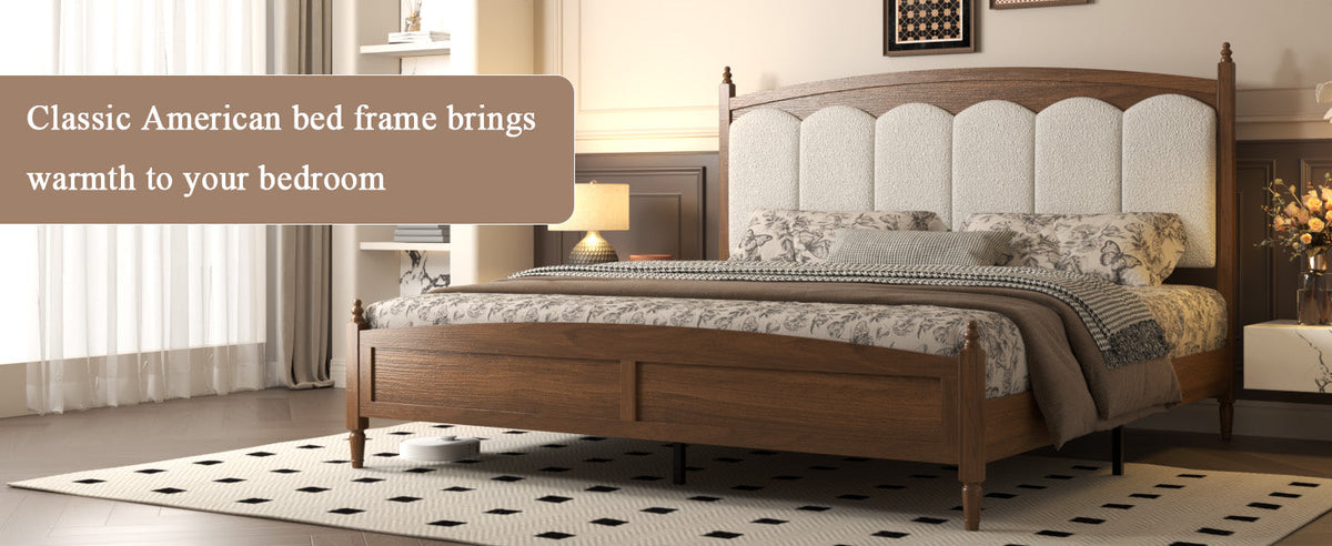 King Size Platform Bed Frame with Upholstered Headboard