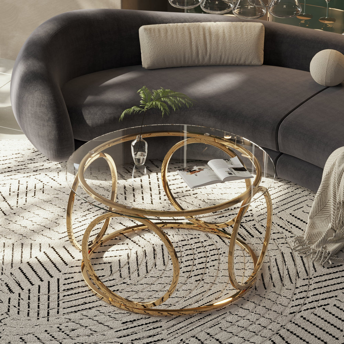 31.5" Modern Round Glass Top Coffee Table