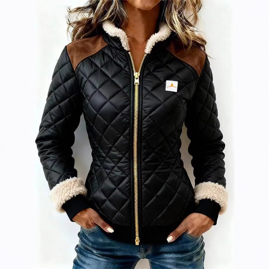 Womens Quilted Jacket With Fur And Zipper Coat