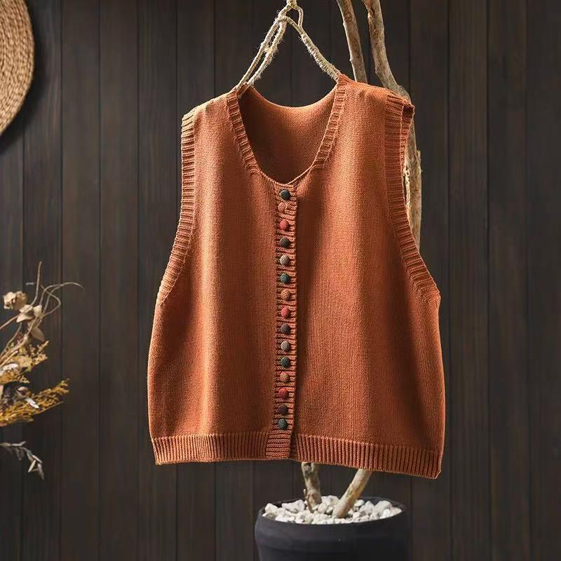 Colored Button Cotton Thread Knitted Vest