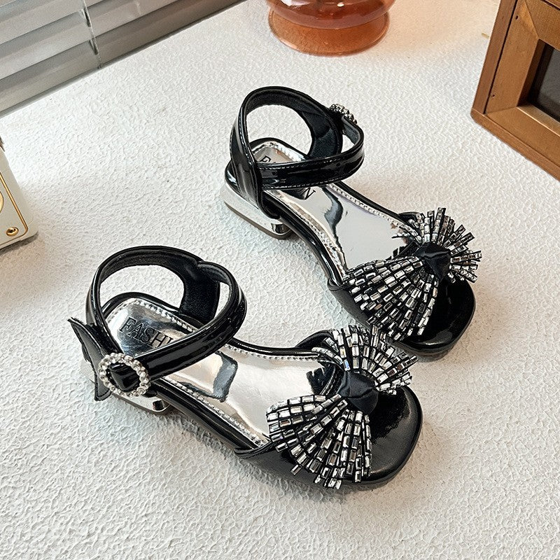 2026 Spring New Girls High Heel Sandals, One Strap Buckle Thick Block Heel Elegant Dress Sandals For Little Girls