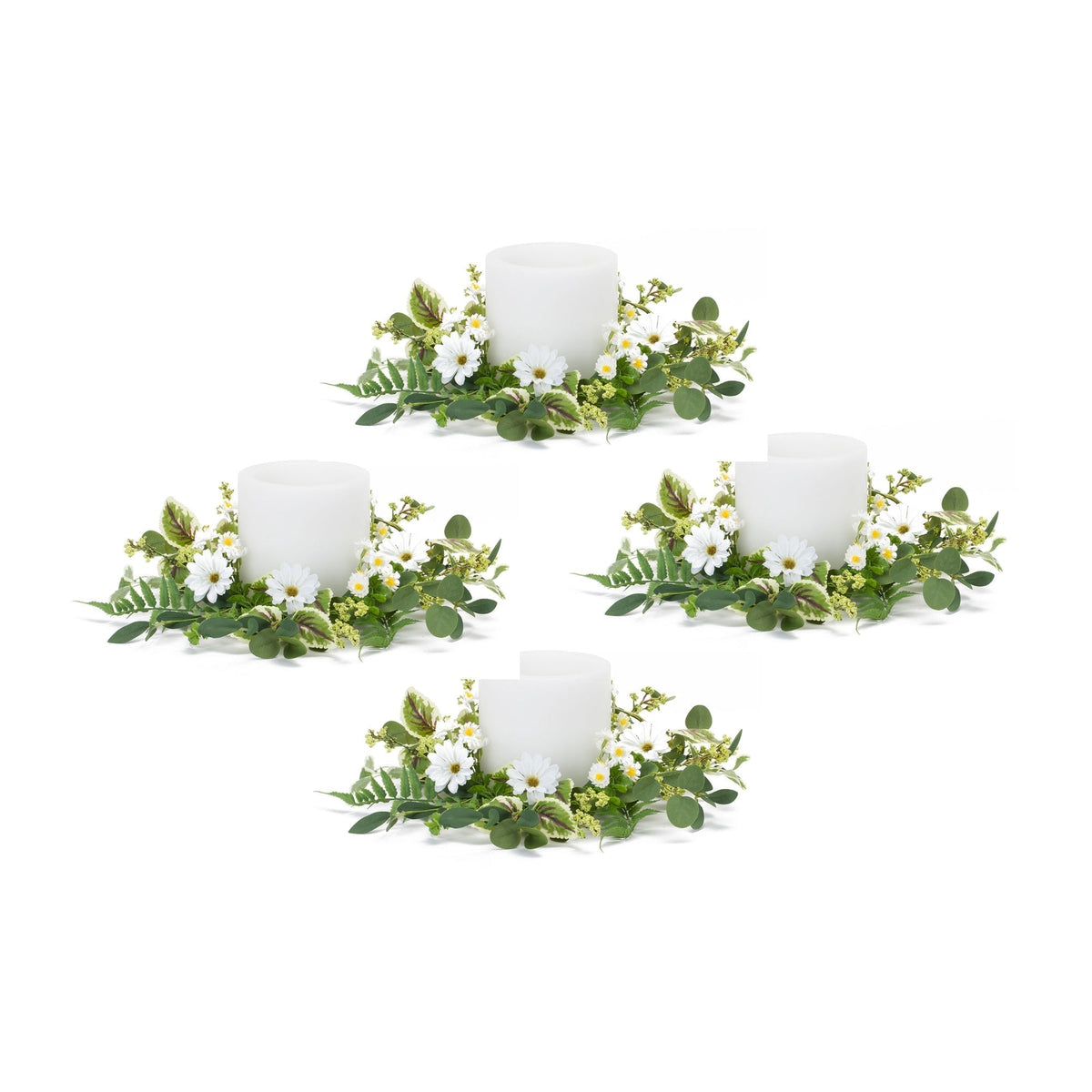 Mixed foliage and daisy candle ring (set of 4)