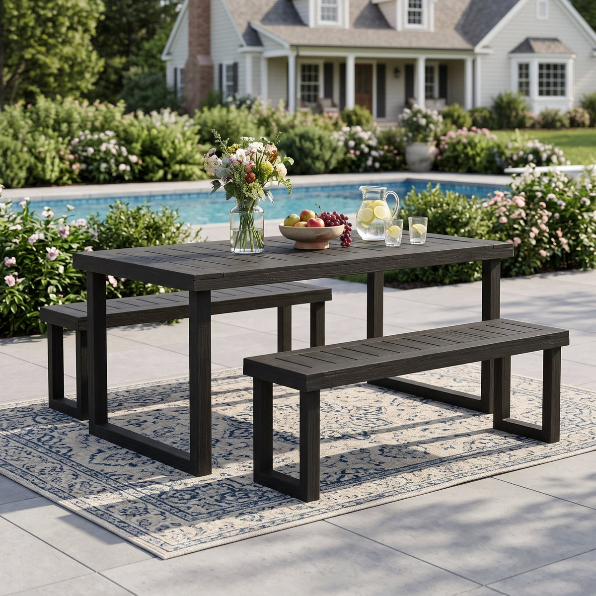 3-Piece Solid Acacia Wood Outdoor Dining Set, Sandblast Dark
