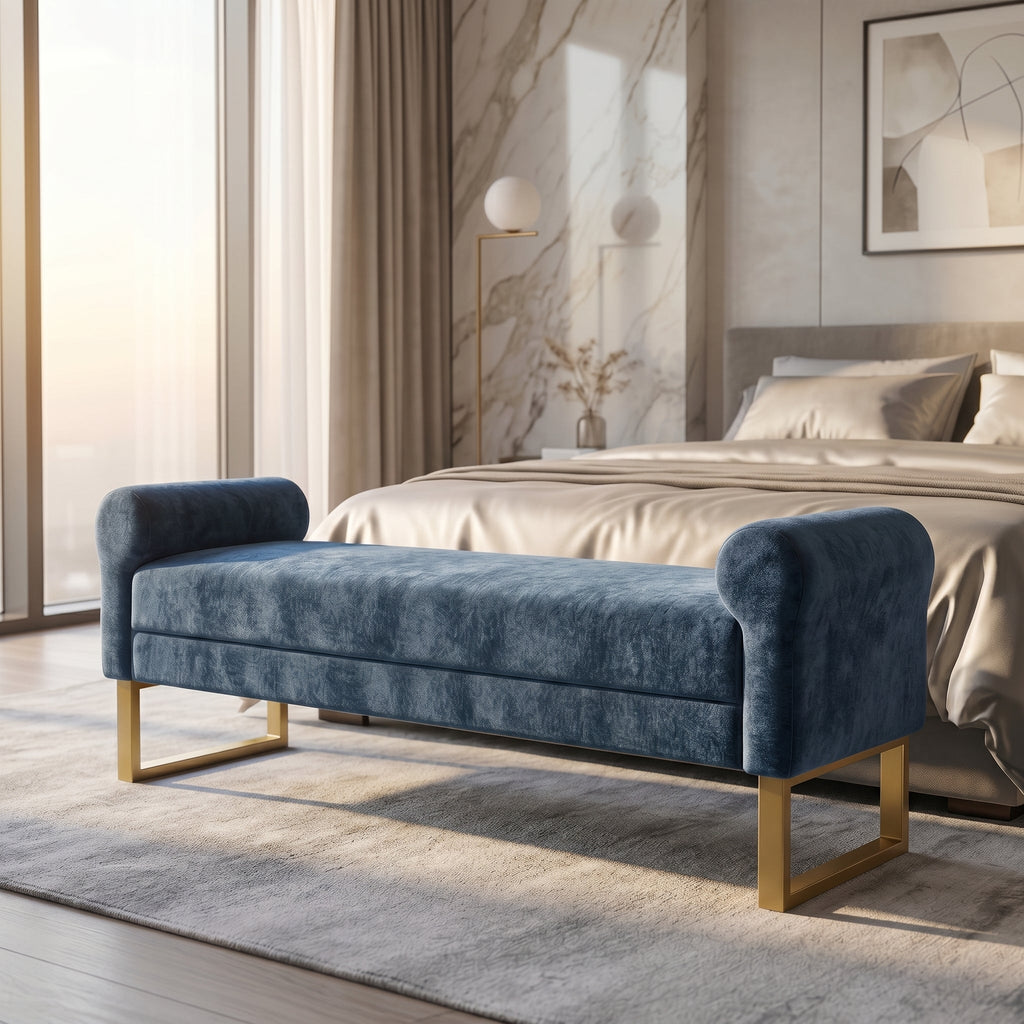 65" Ottoman Bench - Chenille Upholstered for Bedroom
